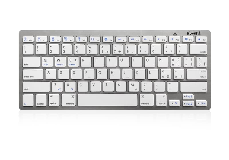 Ewent Ew3160 Tastiera Bluetooth 3 Keyboard Wireless Italiana Compatibile con Dispositivi iOS Come iPad, iPhone, Mac, Dispositivi Android e Windows Pc, Colore Argento/Bianca — miniatura 7