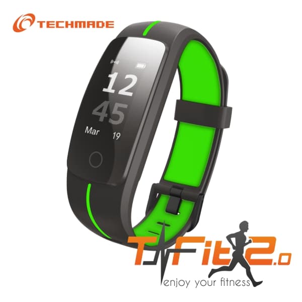 Techmade Bracciale Fitness 2.0 Funzione Cardio Sveglia Sync Notifiche Nero e Verde TM-FIT2.0-BKG