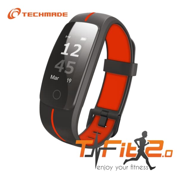 Techmade Bracciale Fitness 2.0 Funzione Cardio Sveglia Sync Notifiche Nero e Rosso TM-FIT2.0-BKR
