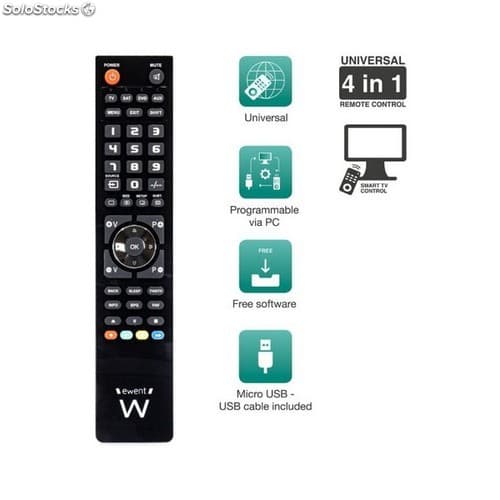 Ewent Ew1570 - Telecomando Universale 4 in 1 Programmabile da PC con Cavo Micro-Usb. per Tv, Decoder Terrestre o Satellitare, Dvd/Blu Ray, Box Multimediali — miniatura 10