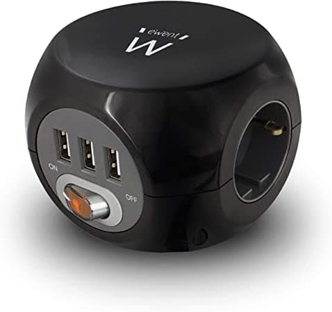 Ewent EW3938 Multipresa Ciabatta elettrica da tavolo 3 prese schuko + 3 prese USB 2.4A, cavo 1.5m spina schuko, nera — miniatura 7
