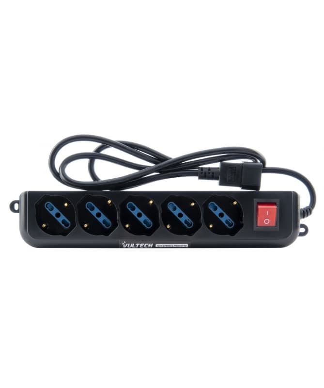 VulTech MU-UPS01 Multipresa per UPS IEC14 a 5 Posti Prese Italiane 10/16A e Schuko/Tedesche, Tasto On/Off, Ignifuga, Cavo da 1,5 m, 2500W, Nero — miniatura 8