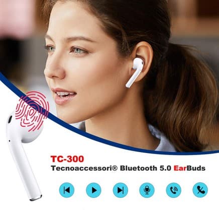 Tecno Auricolari Wireless Bluetooth 5.0 Nero TC-300