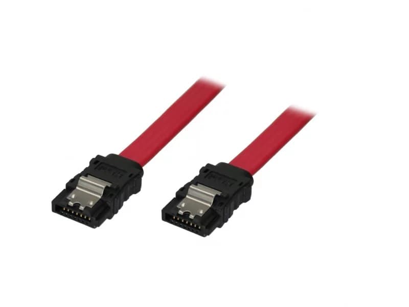 adj 320-00102 Cavo Dati SATA III, Velocità 6Gbits con Clips in metallo, S-ATA L-Type per HDD, SDD, Rosso, 1 m — miniatura 2