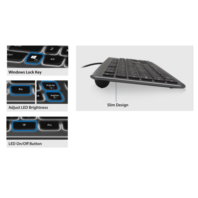 Ewent Tastiera retroilluminata a LED EW3268, cablata USB, dimensioni standard, caratteri grandi, layout QWERTY italiano, nero/grigio — miniatura 8