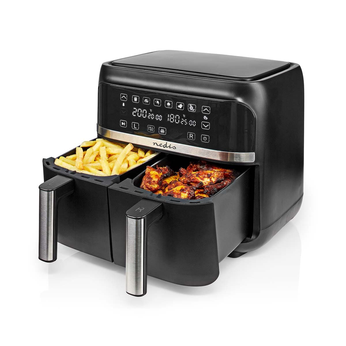 NEDIS KAAFD350EBK - Friggitrice ad aria calda, 2 x 3,8 l, timer: 60 min, digitale, nero — miniatura 8