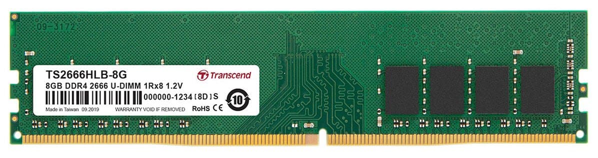 Transcend TS2666HLB-8G, Modulo di Memoria 8GB DDR4 2666 Mhz U-DIMM 1Rx8 — miniatura 2