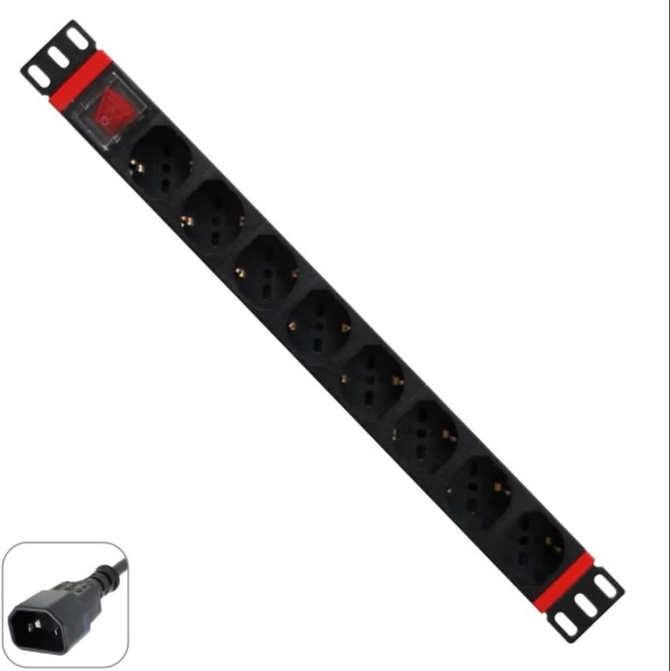 WP Rack WPN-PDU-C01-08 Multipresa Ciabatta Elettrica Rack 19" con 8 Prese Universali Ita 10/16A e Schuko, Cavo da 2 Mt. con Spina C14 VDE con Attacco per UPS, 250V/3500W, Nero — miniatura 2