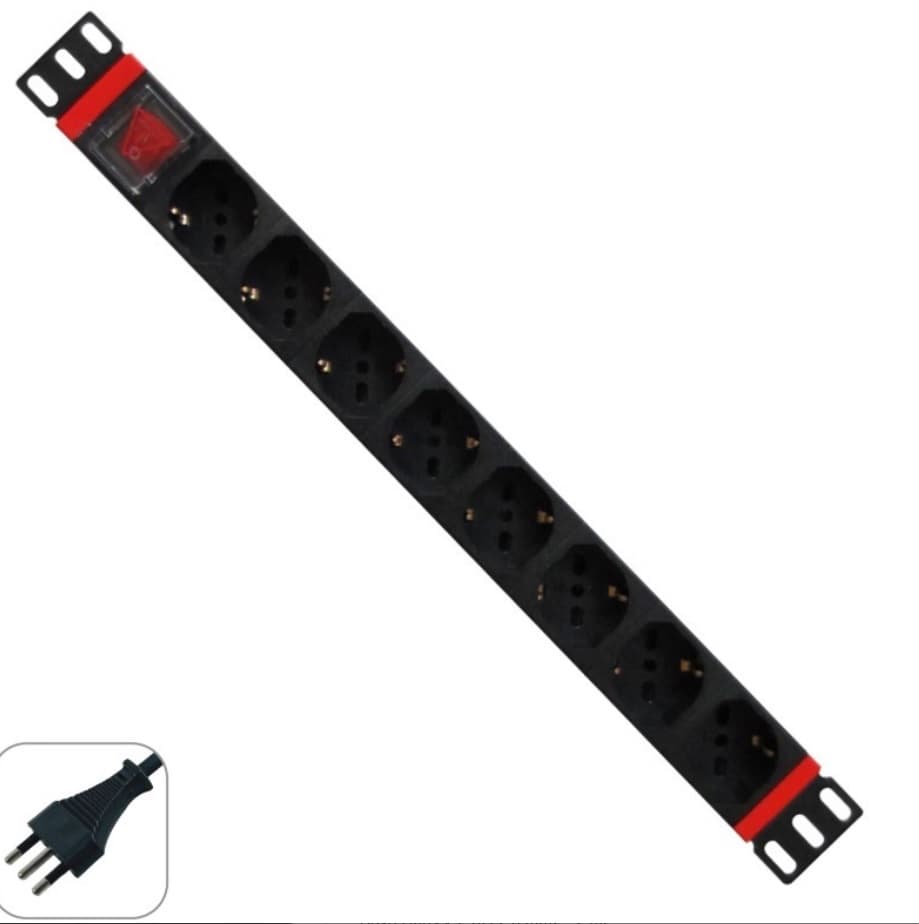 WP Rack WPN-PDU-I01-08 Multipresa Ciabatta Elettrica Rack 19" con 8 Prese Universali ITA 10/16A e Schuko, Cavo 2 m con Spina Italiana 16A, 250V/3500W, Nero — miniatura 2