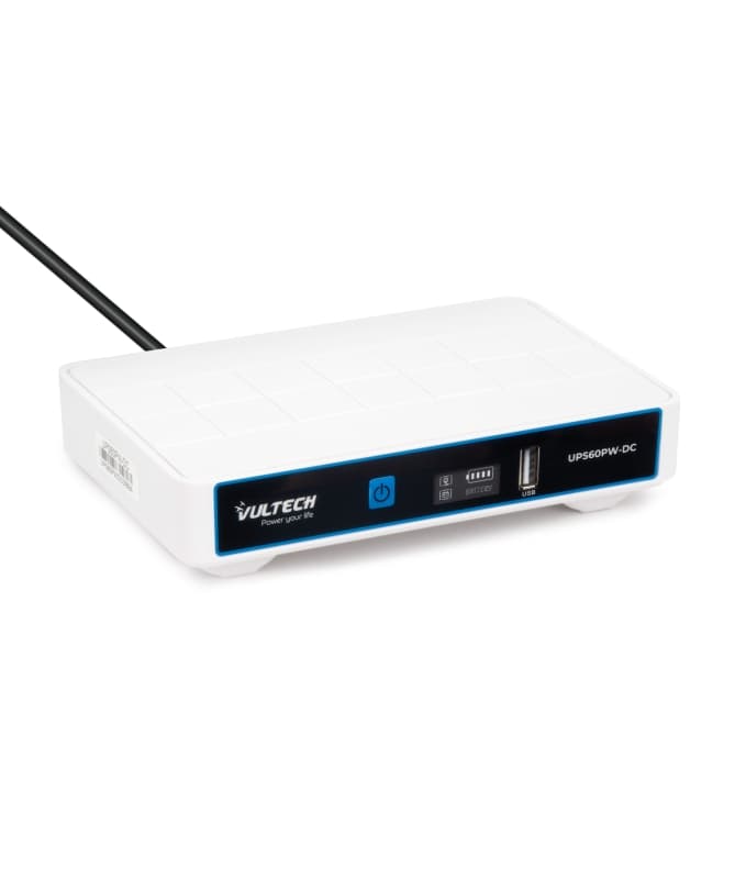 VulTech UPS60PW-DC Rev. 2.1 Bianco Mini UPS 6000mAh 60Watt Gruppo di Continuità Portatile per Router Wireless Modem Telecamera Power Bank Smartphone Input 100-240 VAC USB 5V DC 12V — miniatura 9