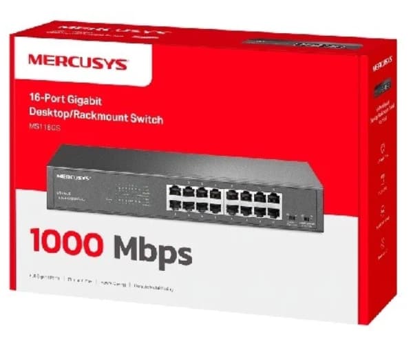 Mercusys MS116GS switch di rete Gigabit Ethernet (10/100/1000) Nero — miniatura 2