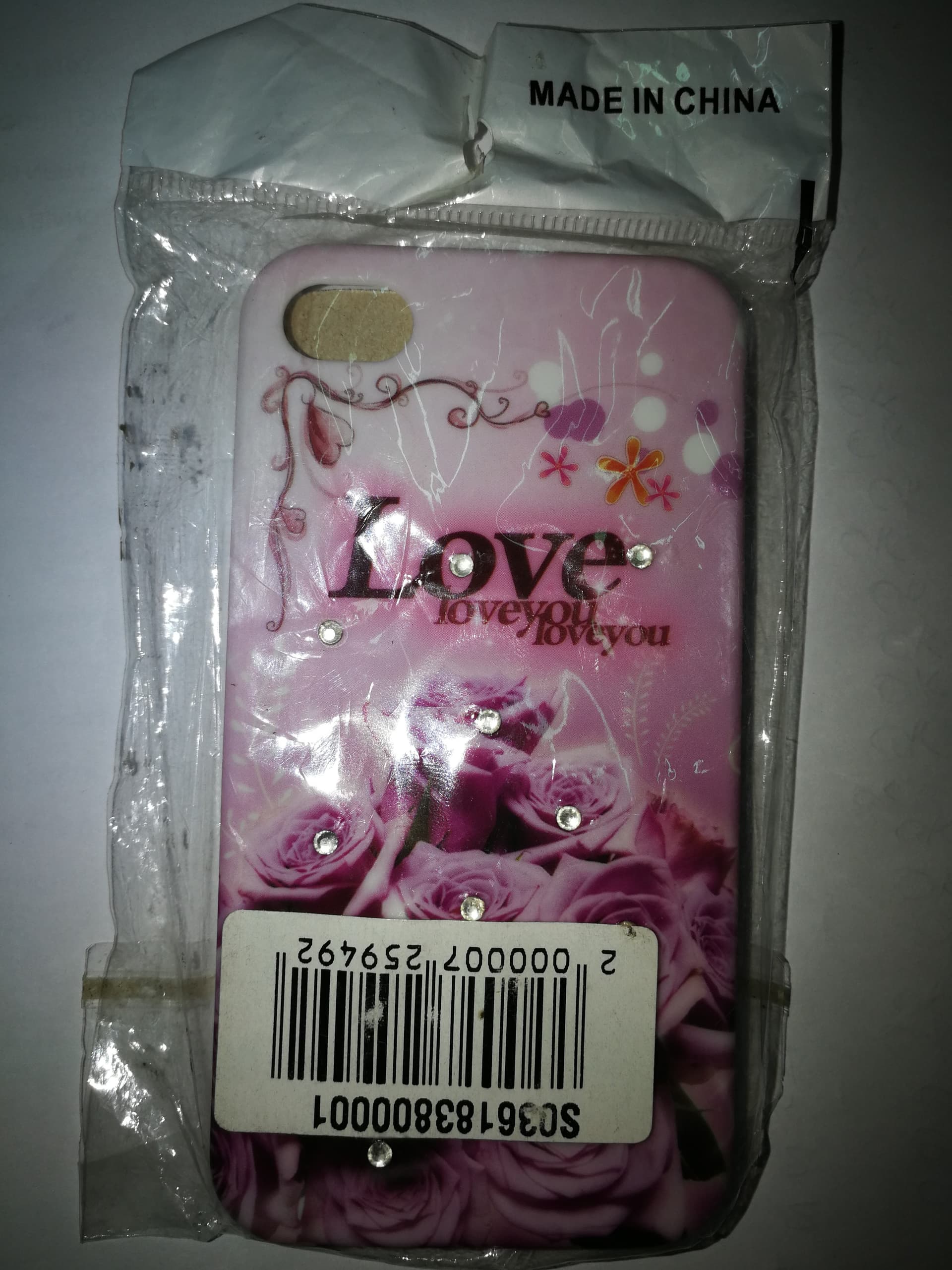 Cover in Policarbonato con Fiori e Brillantini Love YOU per iPhone 4/4S