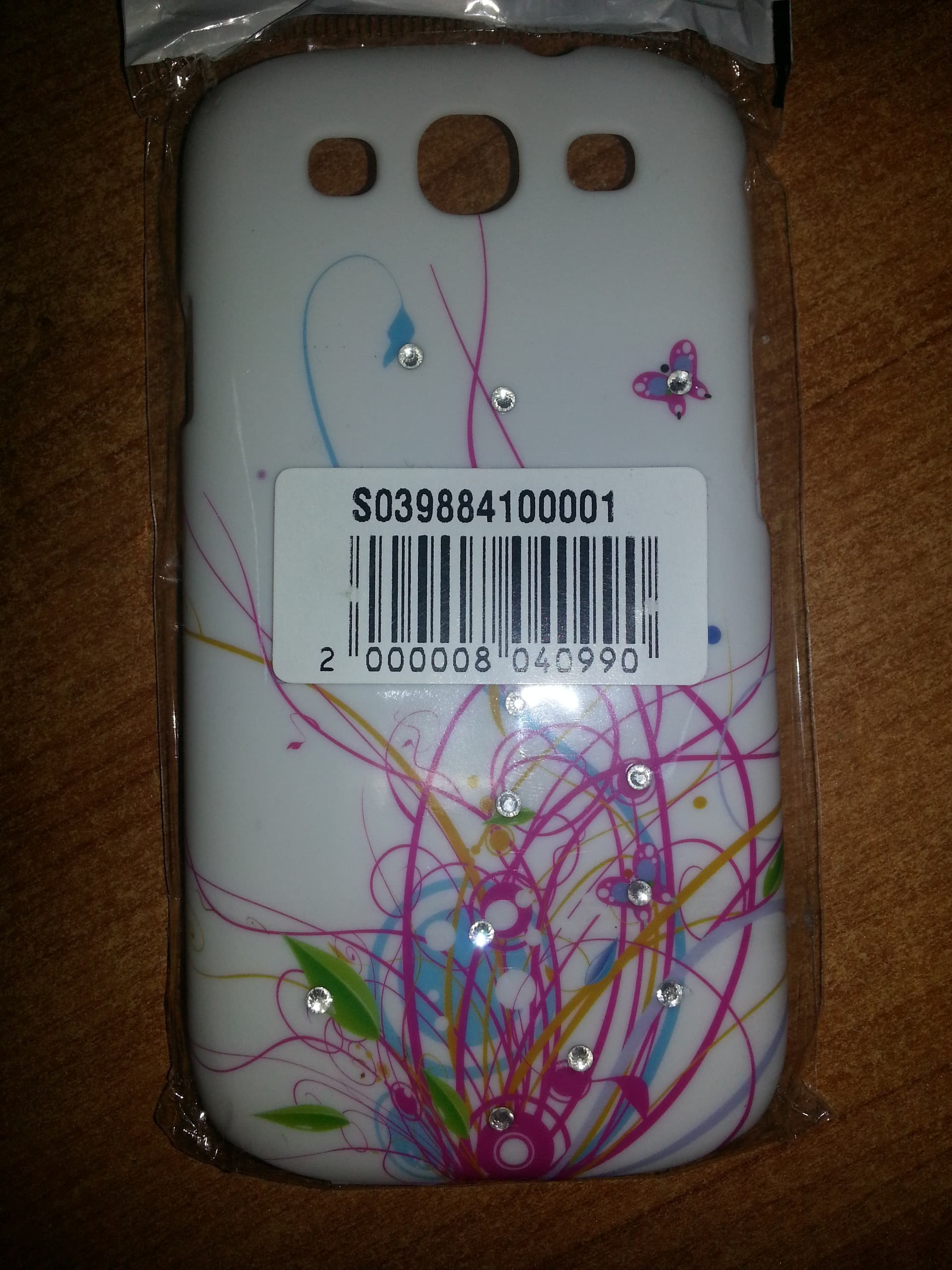 Cover in Policarbonato con Fantasia Floreale Fuxia e Farfalle con Brillantini per Samsung Galaxy S3 I9300
