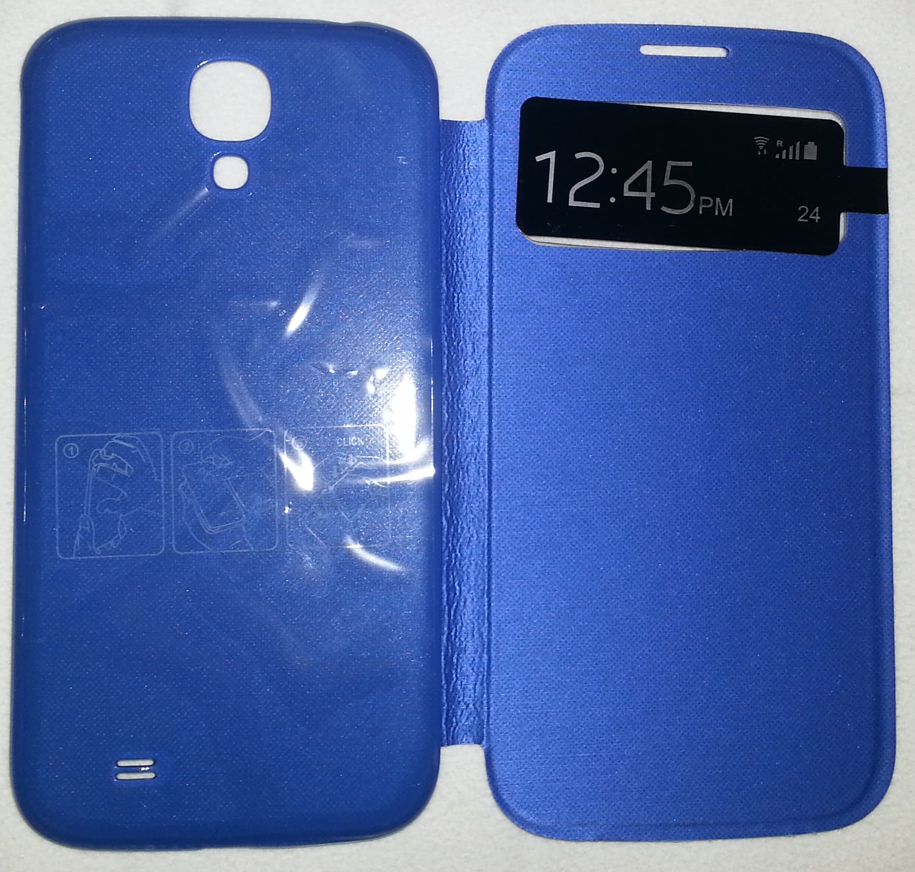 Mediaking Custodia a Flip Protettiva in Ecopelle Visuale Orario Frontale per Samsung Galaxy S4 Blue MKFLIP04B