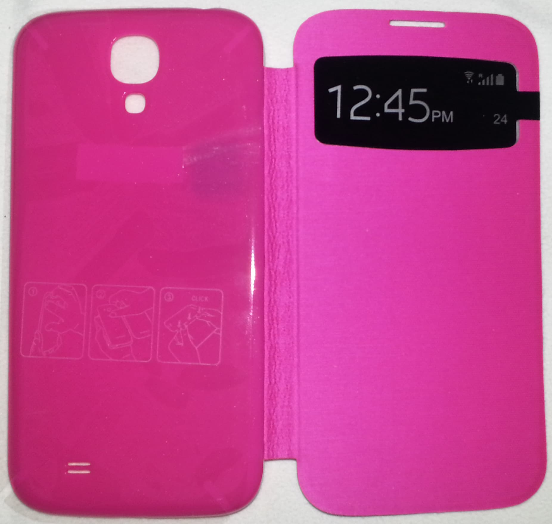 Mediaking Custodia a Flip Protettiva in Ecopelle Visuale Orario Frontale per Samsung Galaxy S4 Rosa MKFLIP04R