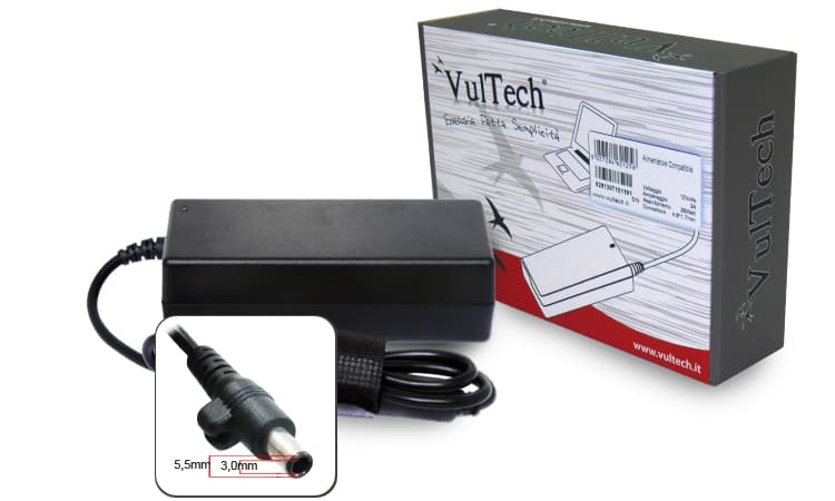 VulTech SA19316L-312 Alimentatore per Samsung, 5.5x3.0 mm, 60 W, 19 V, 3.16 A, Nero — miniatura 2