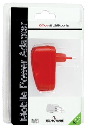 Tecnoware Spina con 2 Ingressi USB Outputs 2.1A e 1A Colorazione Rosso FAM16295 — miniatura 4
