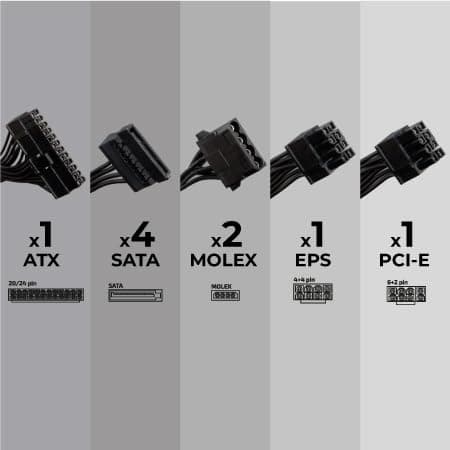 VulTech VPS-A650ER Alimentatore ATX 650W Serie Essence - Ventola da 12cm Termoregolata Silenziosa, Cambalggio incluso, Cavi Flat, 1x PCI-E 6+2 Pin — miniatura 4