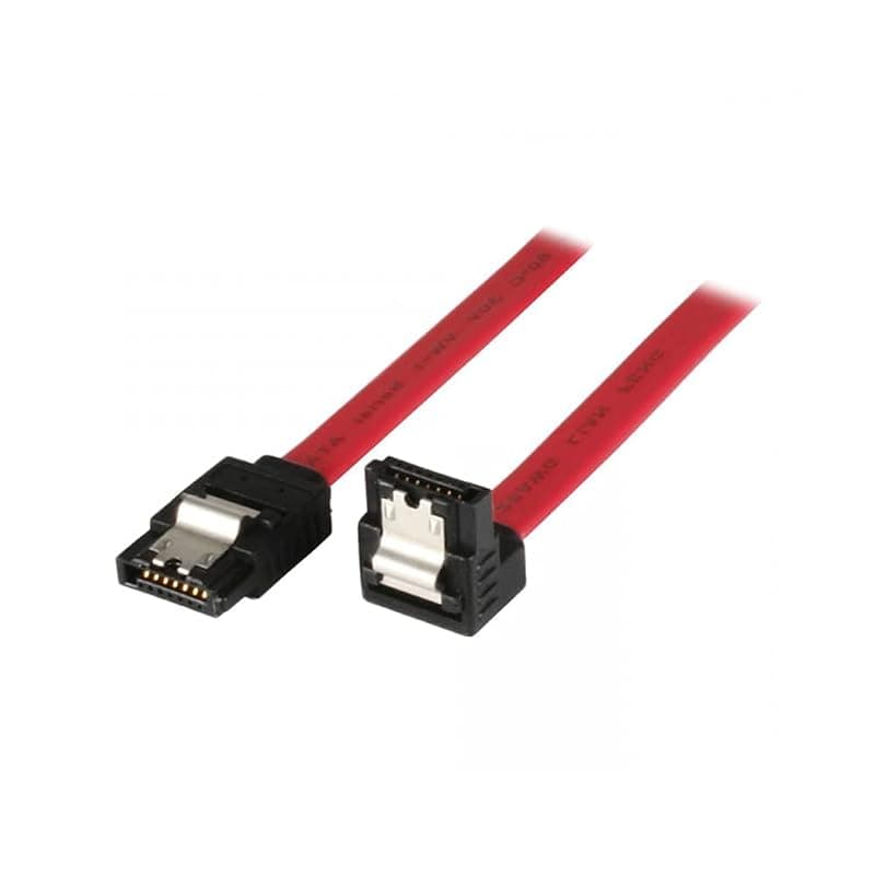 adj 320-00103 Cavo Dati SATA III, Velocità 6Gbits con Clips in metallo, S-ATA L-Type Angolare 90°, per HDD, SDD, Rosso, 1 m