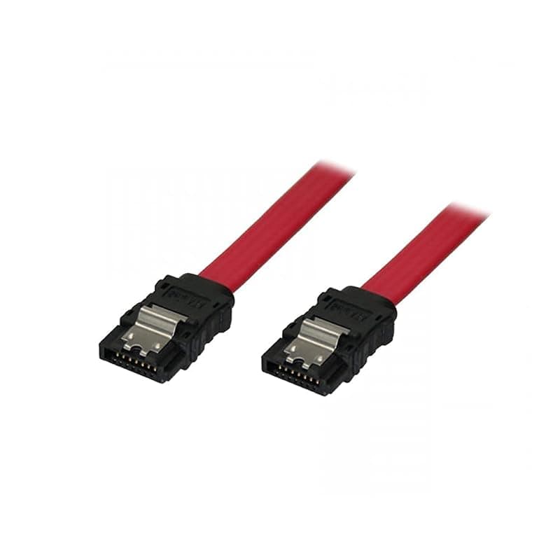 adj 320-00102 Cavo Dati SATA III, Velocità 6Gbits con Clips in metallo, S-ATA L-Type per HDD, SDD, Rosso, 1 m