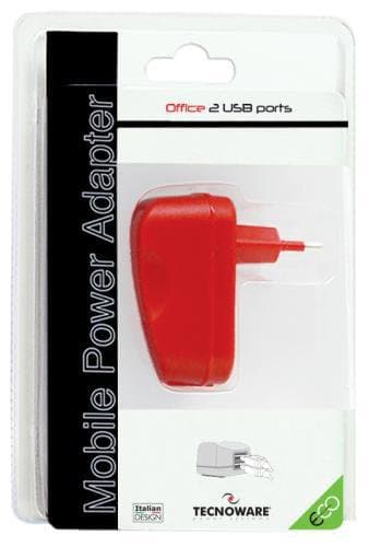 Tecnoware Spina con 2 Ingressi USB Outputs 2.1A e 1A Colorazione Rosso FAM16295 — miniatura 3