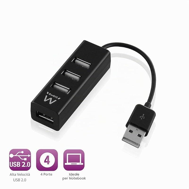 Ewent Mini Hub USB 4P USB 2.0 Nero EW1123 — miniatura 2