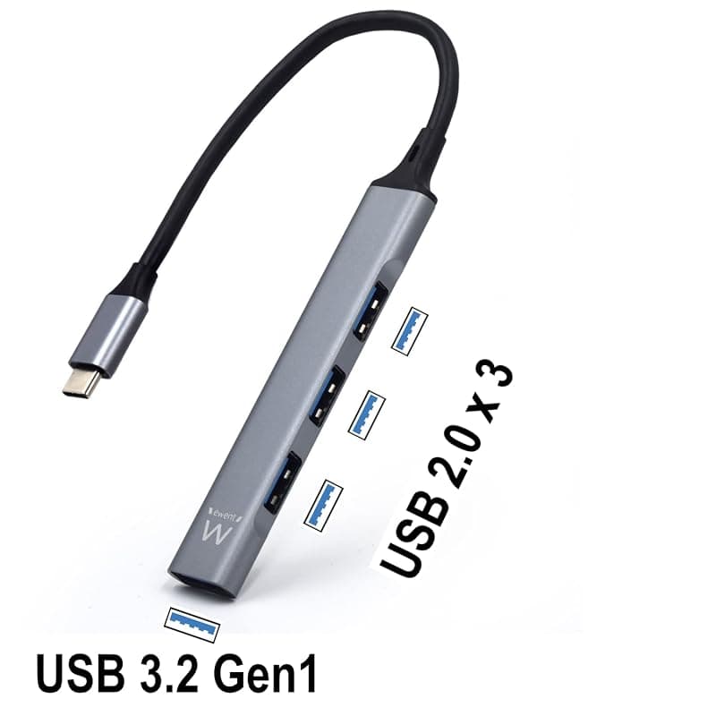 Ewent EW1145 Hub USB C, Hub 4 porte Ultra Slim Data, Hub con 3 porte USB A 2.0, 1 porta USB A 3.2, Hub Slim tipo A per Macbook Pro/Air, Laptop, PS5/PS4 e sistemi Mac OS, Windows — miniatura 3