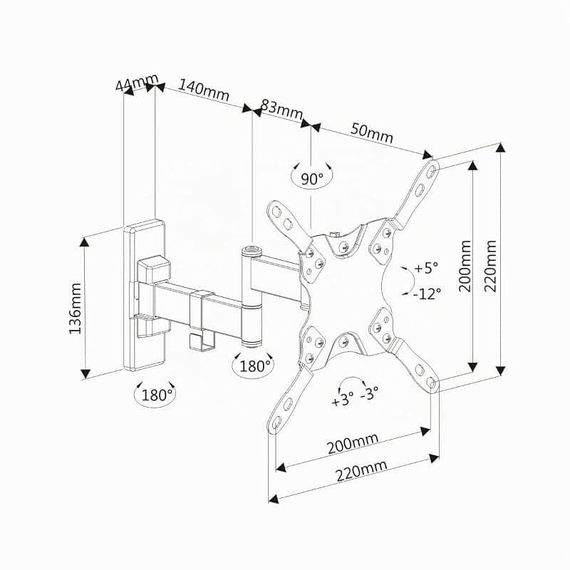 Ewent EW1522 Supporto da Parete per TV/Monitor da 13 a 42 Pollici con Braccio a Doppio Snodo e Orientabile, Vesa Fino a 200 x 200 mm, Nero — miniatura 7