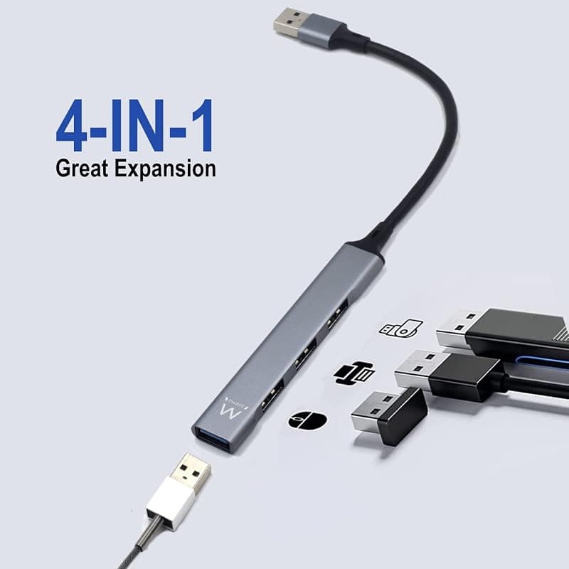 Ewent EW1144 Hub USB A, Hub 4 porte Ultra Slim Data, Hub con 3 porte USB A 2.0, 1 porta USB A 3.2, Hub Slim tipo A per Macbook Pro/Air, Laptop, PS5/PS4 e sistemi Mac OS, Windows — miniatura 5