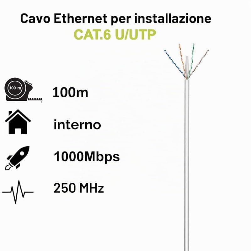 Ewent IM1214 100m Bobina Cavo di Rete Ethernet CAT.6, CCA, PVC, U-UTP Schermato, RJ45, AWG23/1, LAN Internet Gigabit Alta velocità, ideale per PC, Router, Modem, Switch, TV, PS5 — miniatura 3