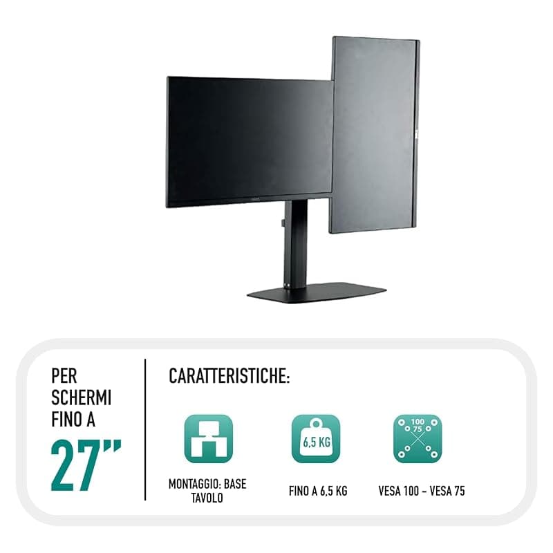 Ewent EW1538 Supporto monitor con molla a gas a doppio braccio per 2 monitor fino a 27" pollici con base - Supporto per 2 schermi PC TV LED LCD - Girevole, inclinare e ruotare — miniatura 3