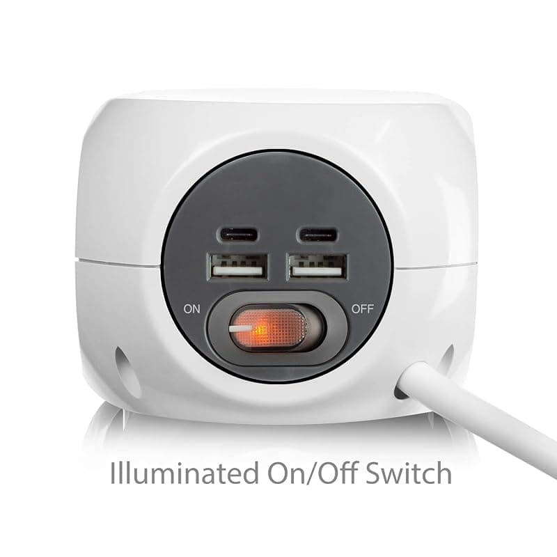 Ewent Powercube EW3957 - Cubo con presa USB, 2 USB-C e 2 prese USB-A (3,4 A) con interruttore, 3 prese, incluso cuscinetto adesivo per cucina, ufficio, soggiorno, lunghezza cavo — miniatura 4