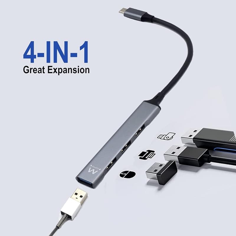 Ewent EW1145 Hub USB C, Hub 4 porte Ultra Slim Data, Hub con 3 porte USB A 2.0, 1 porta USB A 3.2, Hub Slim tipo A per Macbook Pro/Air, Laptop, PS5/PS4 e sistemi Mac OS, Windows — miniatura 5
