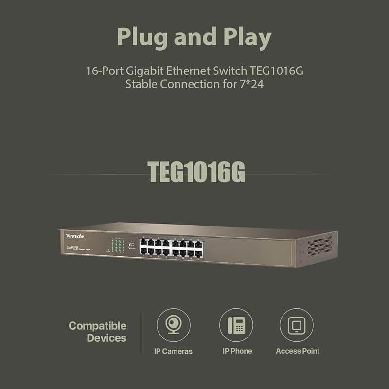 Tenda TEG1016G Switch No Administrado Gigabit Ethernet (10/100/1000) Azul 1U — miniatura 3