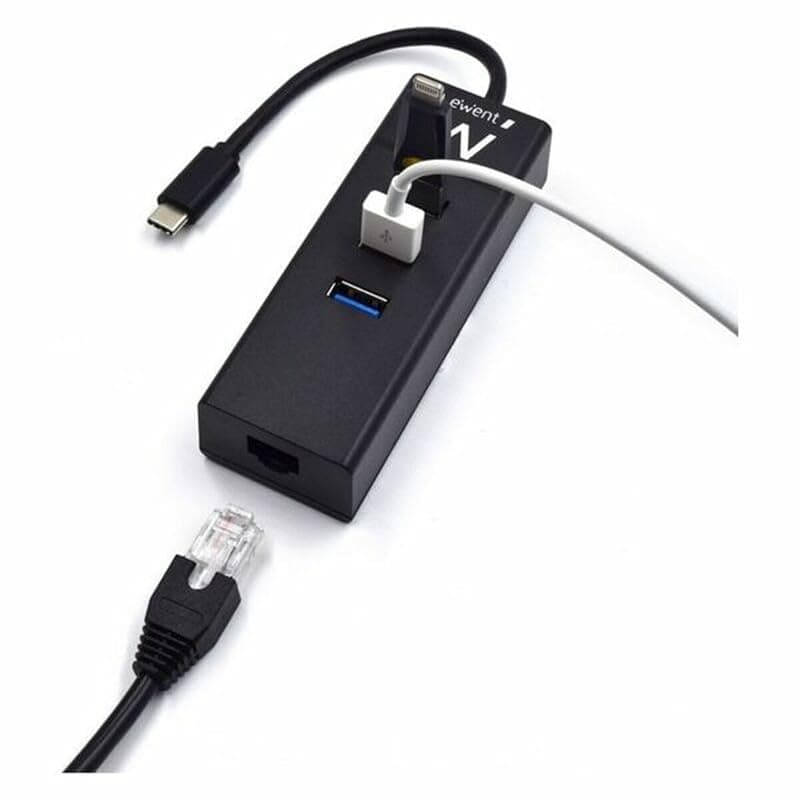 Ewent EW1141 Hub USB C, 3 Porte USB 3.0 e Adattatore LAN 1000 Mbps Gigabit Ethernet RJ45, Hub USB 3.0 Trasmissione Dati ad Alta Velocità per Macbook, Chromebook — miniatura 4