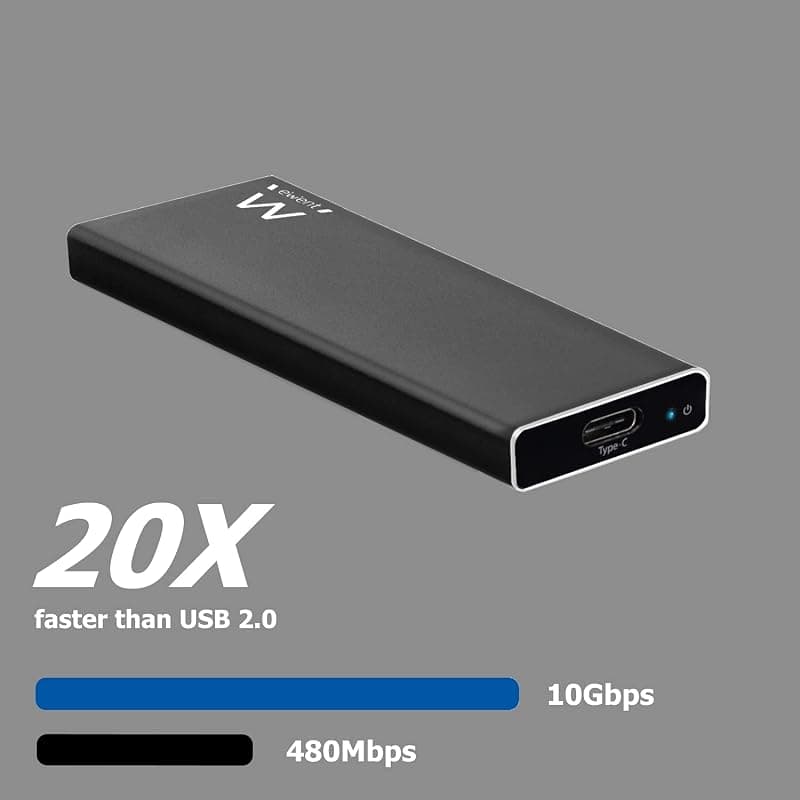 Ewent EW7024, M.2 NVME PCIe SSD Box, USB 3.1, Gen 2 Custodia Disco Rigido, PCIe SSD Enclosure per M.2 NVME M-Key & M+B Key SSD 2230/2242/2260/2280, Alluminio, Nero — miniatura 7