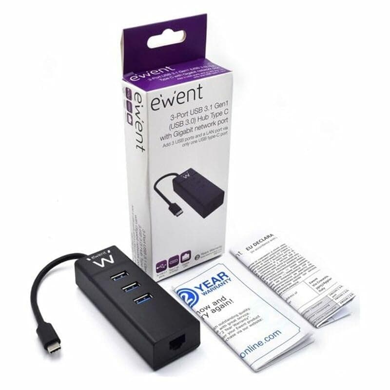 Ewent EW1141 Hub USB C, 3 Porte USB 3.0 e Adattatore LAN 1000 Mbps Gigabit Ethernet RJ45, Hub USB 3.0 Trasmissione Dati ad Alta Velocità per Macbook, Chromebook — miniatura 6