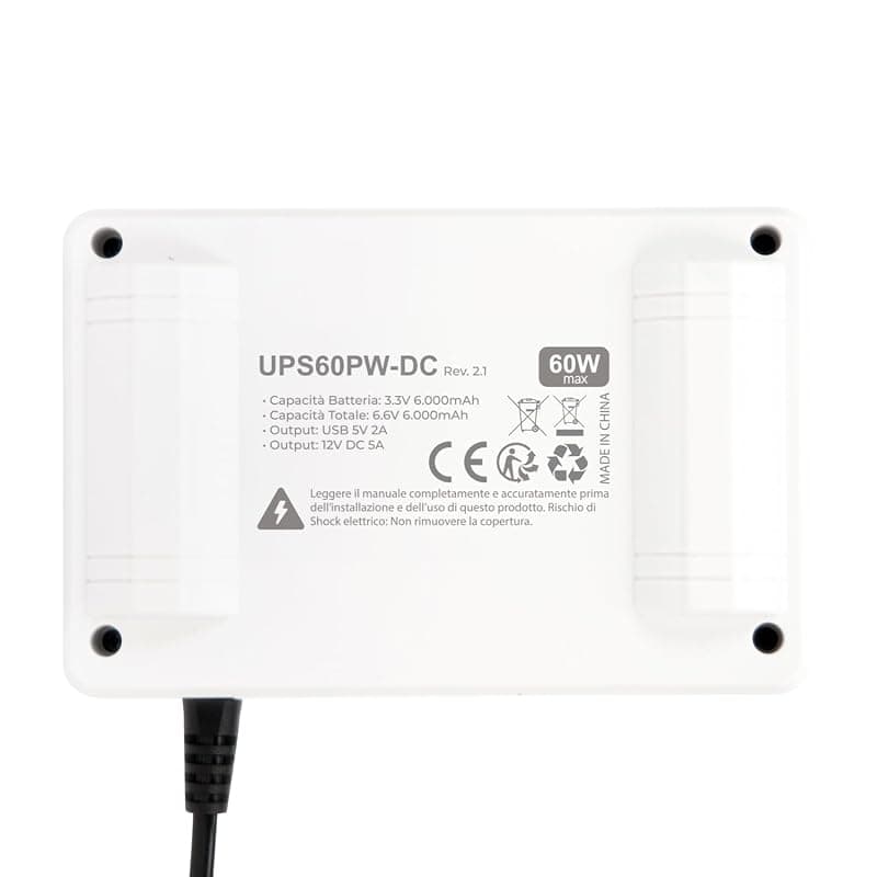 VulTech UPS60PW-DC Rev. 2.1 Bianco Mini UPS 6000mAh 60Watt Gruppo di Continuità Portatile per Router Wireless Modem Telecamera Power Bank Smartphone Input 100-240 VAC USB 5V DC 12V — miniatura 7