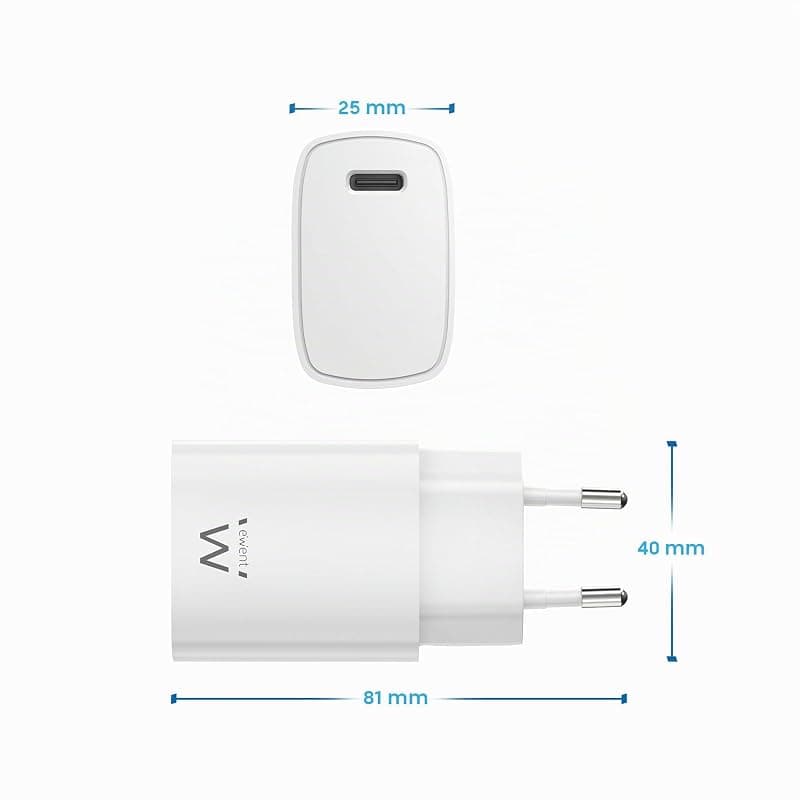 Ewent EW1320 - Caricatore USB Carica Veloce - Compatto Adattatore USB-C da 20 W - Per Dispositivi Android e Apple di Ultima Generazione - Dotatp di Power Delivery - Potente e — miniatura 3