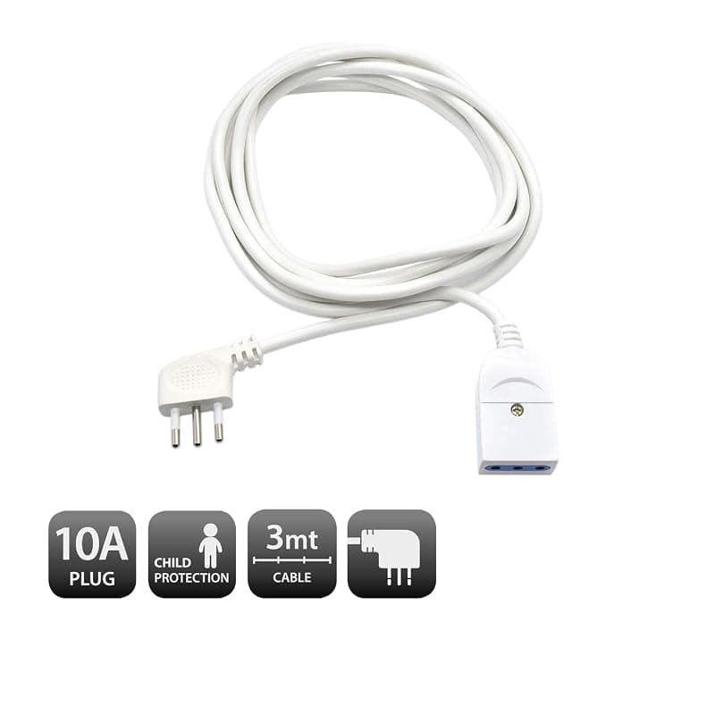Ewent EW3800 - Prolunga elettrica bianca 3mt, spina Italiana 10A 90° salvaspazio, presa cavo H05VV-F 3x0,75mm2 con protezione bambini — miniatura 2