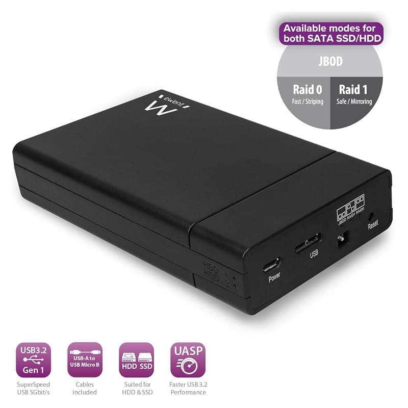 Ewent RAID Dual Hard Disk, USB-A 3.2 Gen1 per SATA 2,5", EW7043, 3 x 8 x 13 cm — miniatura 2