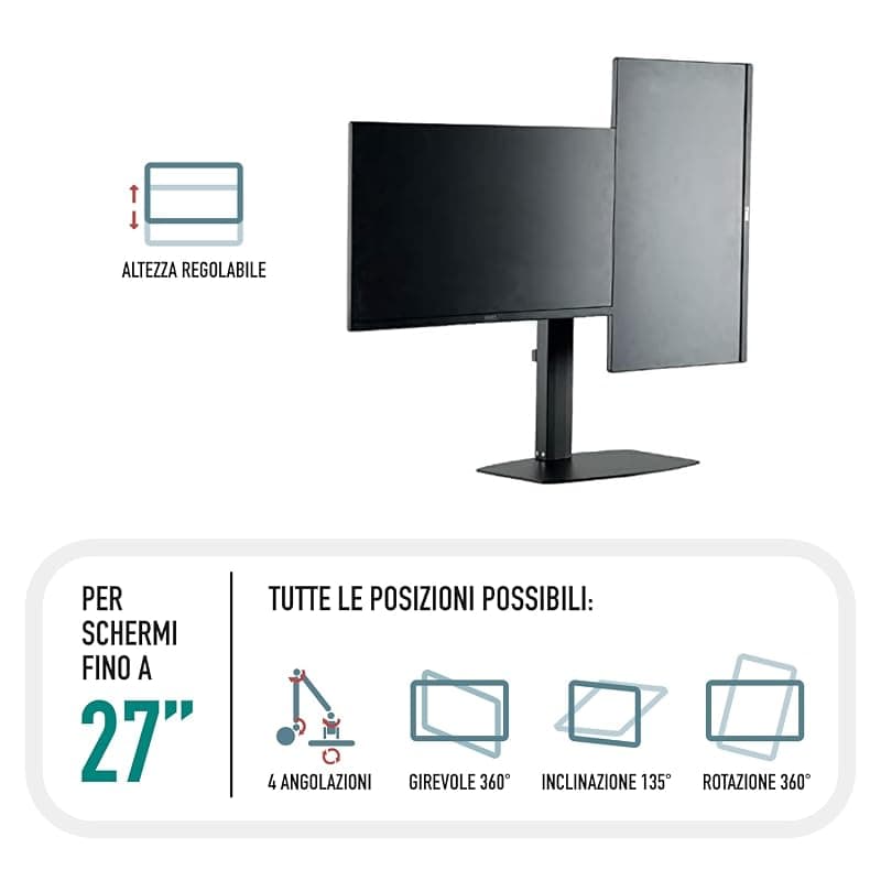 Ewent EW1538 Supporto monitor con molla a gas a doppio braccio per 2 monitor fino a 27" pollici con base - Supporto per 2 schermi PC TV LED LCD - Girevole, inclinare e ruotare — miniatura 2