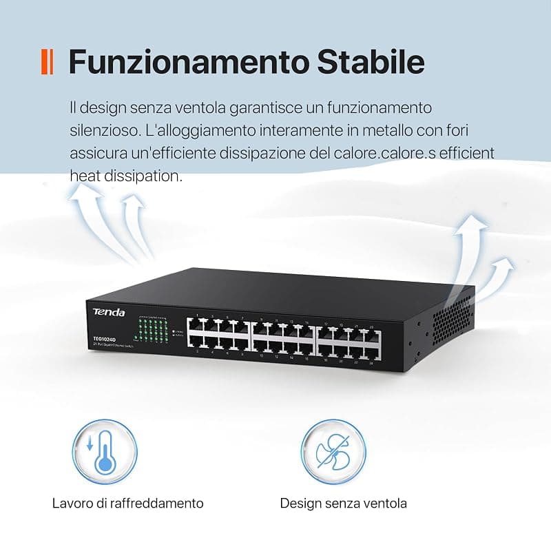 Tenda Switch di Rete 24P 10/100/1000 Gigalan Desktop/Rack TEG1024D — miniatura 5