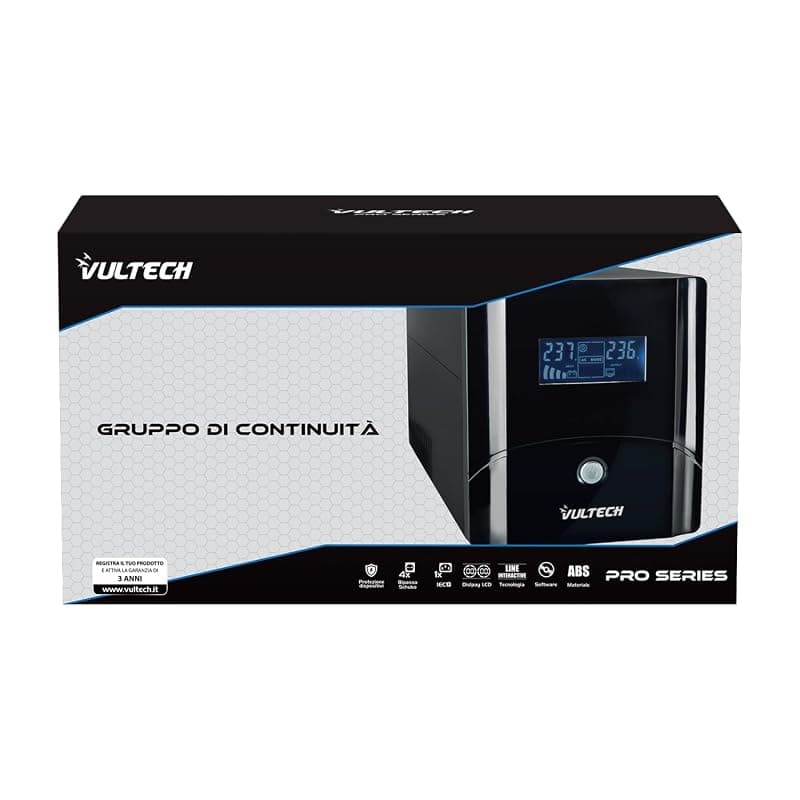 VulTech UPS2000VA-PRO Gruppo di continuità UPS Serie PRO 2000VA 1025Watt, Display LCD, 2x Bipasso/Schuko + 1x IEC13 + RJ11 + USB, Funzione Overload, AVR, sbalzi di tensione per — miniatura 4