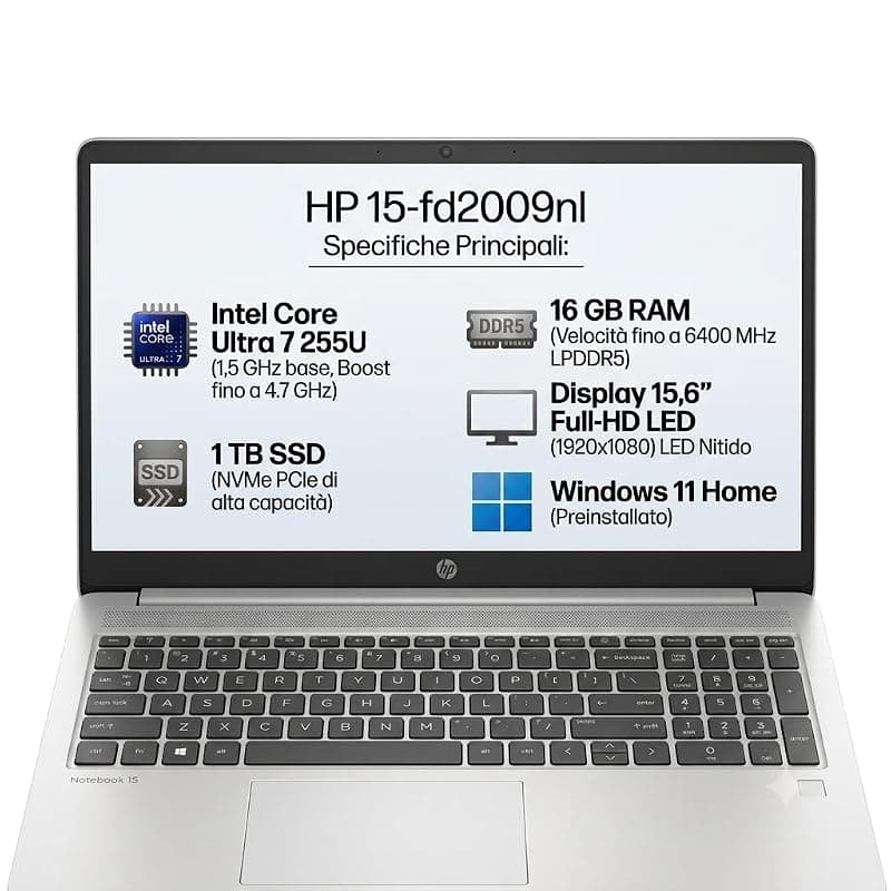 HP Notebook 15-fd2009nl Intel Core Ultra 7 255U, 16GB RAM, 1TB SSD, 15,6" Full-HD, Windows 11 Home, No alimentatore, (Ricondizionato) — miniatura 2