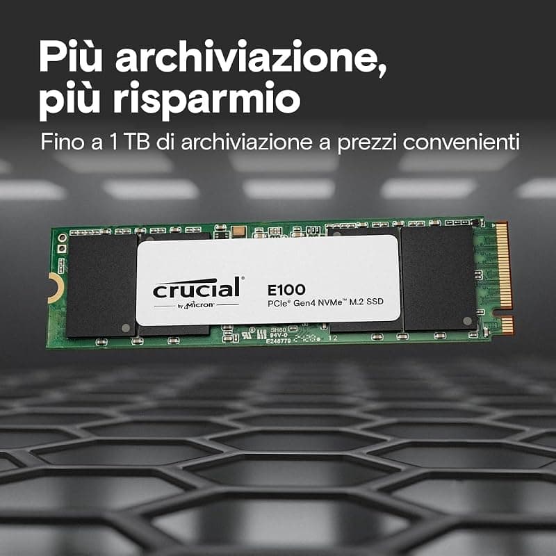 Crucial E100 480GB PCIe Gen4 NVMe M.2 SSD Interno, Fino a 4.700 MB/s, Compatibile con Notebook e PC Desktop - CT480E100SSD8 — miniatura 3