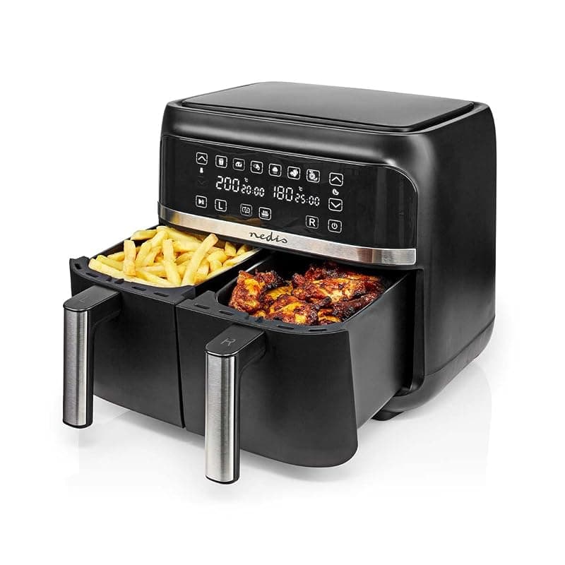 NEDIS KAAFD350EBK - Friggitrice ad aria calda, 2 x 3,8 l, timer: 60 min, digitale, nero
