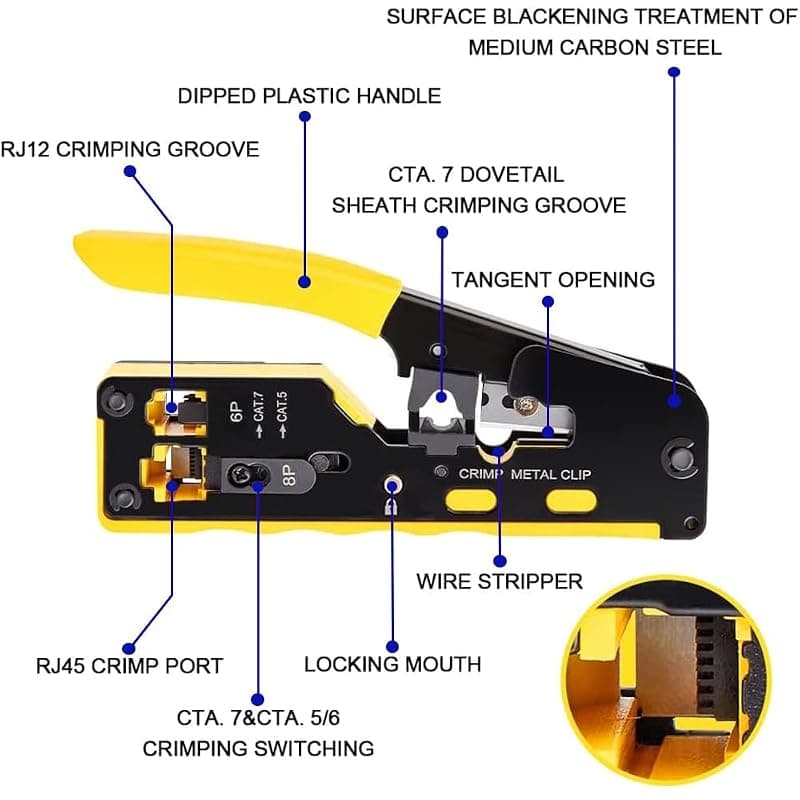 Ewent Pinza per Crimpare Professionale per Plug Modulari RJ45 CAT.5E/CAT.6/CAT.6A EW9006 — miniatura 5
