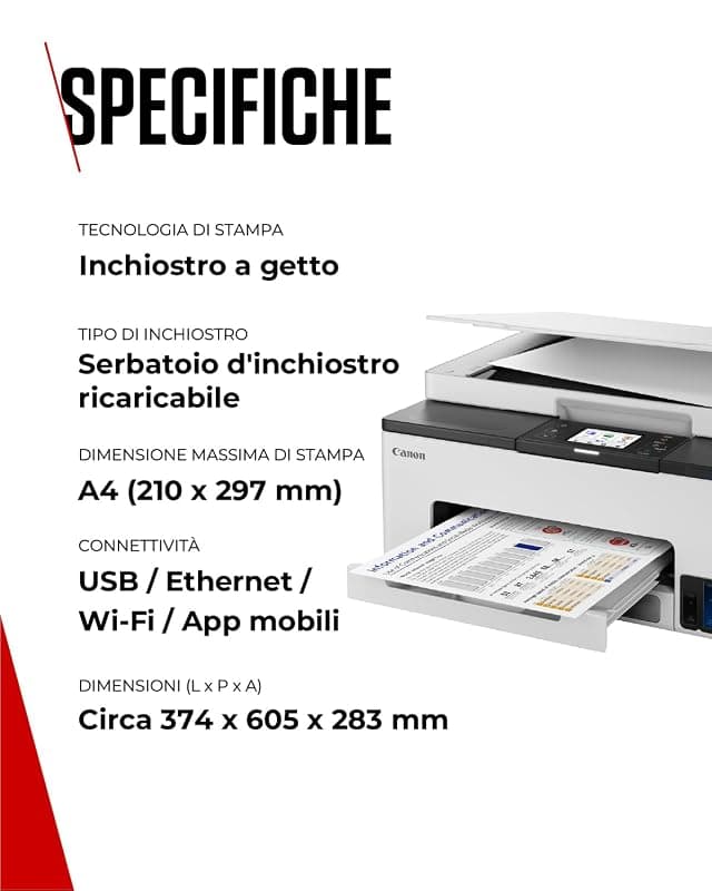 Canon Stampante WiFi per Casa e Ufficio MAXIFY GX1050 - Stampante Multifunzione MegaTank con Scanner e Fotocopiatrice per Casa | Connettività WiFi, Ethernet e USB | Include 6 — miniatura 6