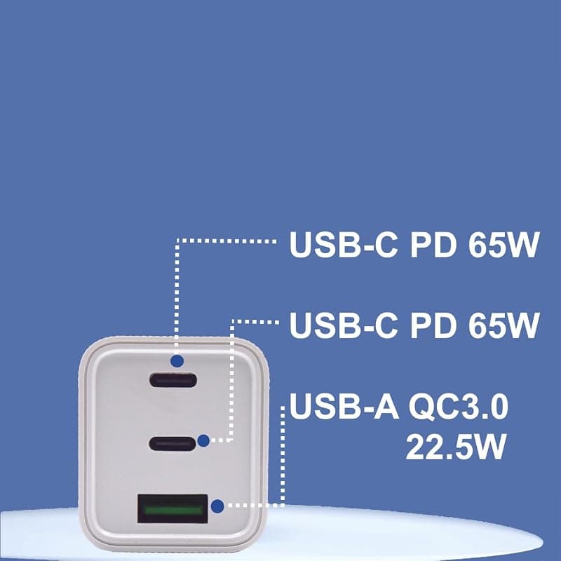 Ewent EW1323 Caricatore USB C 65W GaN, 3-Porte USB C, Caricatore Rapido PD 3.0,Ricarica Rapida per MacBook Pro/Air, iPad Pro/Air/Mini, iPhone 13 Galaxy S22,Switch,Tablet, Laptop — miniatura 3